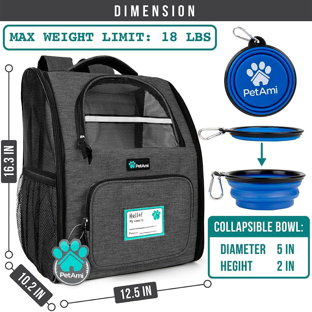 Petami Dog Backpack Carrier for Small Large Cat, Pet, Puppy, Ventilated Pet Hiking Backpack Travel Bag, Airline Approved Cat Backpack Carrier, Camping Biking Dog Bag up to 18Lbs Pet, Charcoal