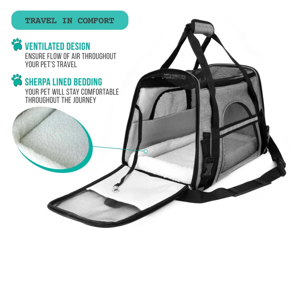 Premium Airline Approved Soft Sided Pet Carrier, Heather Gray