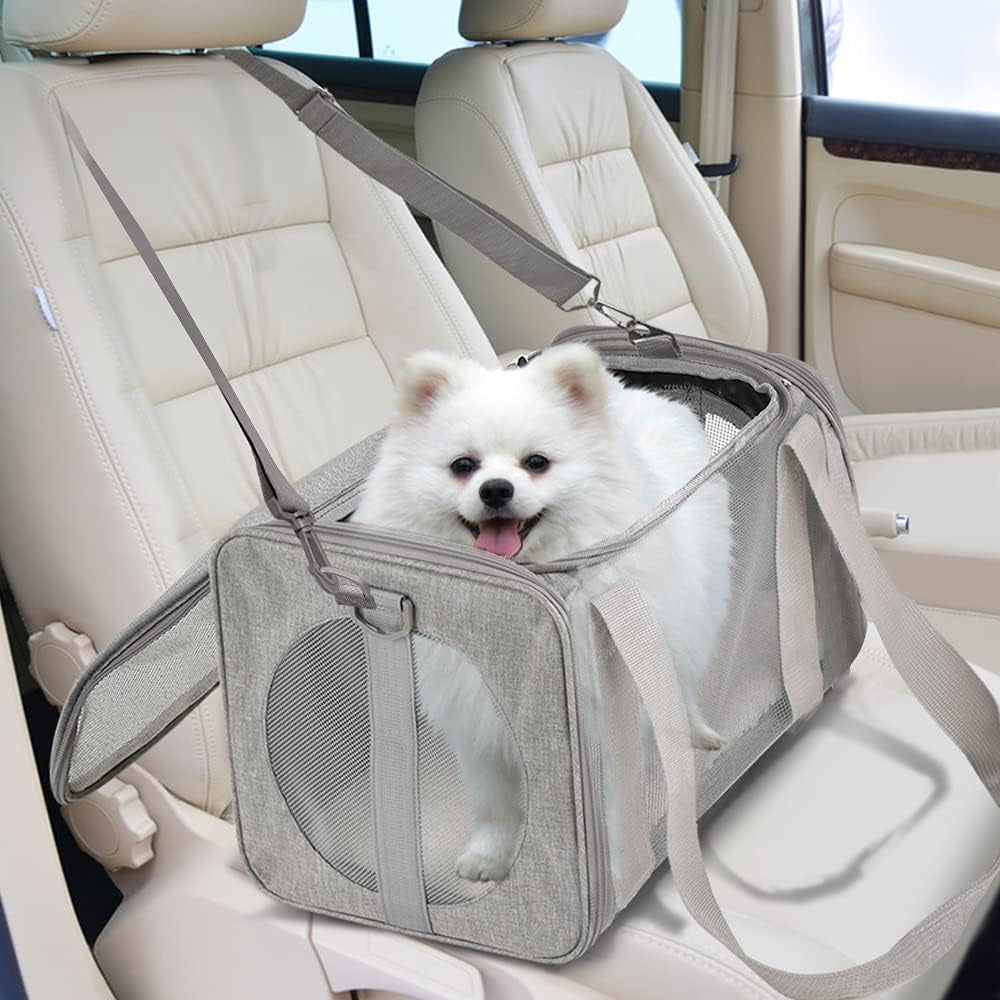 Cat, Dog, Pet Carrier for Small Medium Cats Puppies up to 15 Lbs, TSA Airline Approved Small Dog Carrier Soft Sided, Collapsible Waterproof Travel Puppy Carrier - Grey
