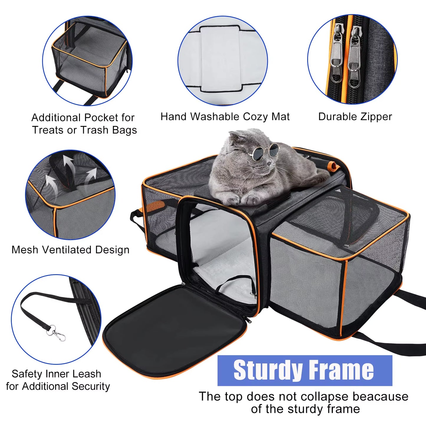Airline Approved Expandable Soft-Sided Pet Carrier with Removable Fleece Pad and Pockets, for Cats/Puppy Travel Pet Carriers