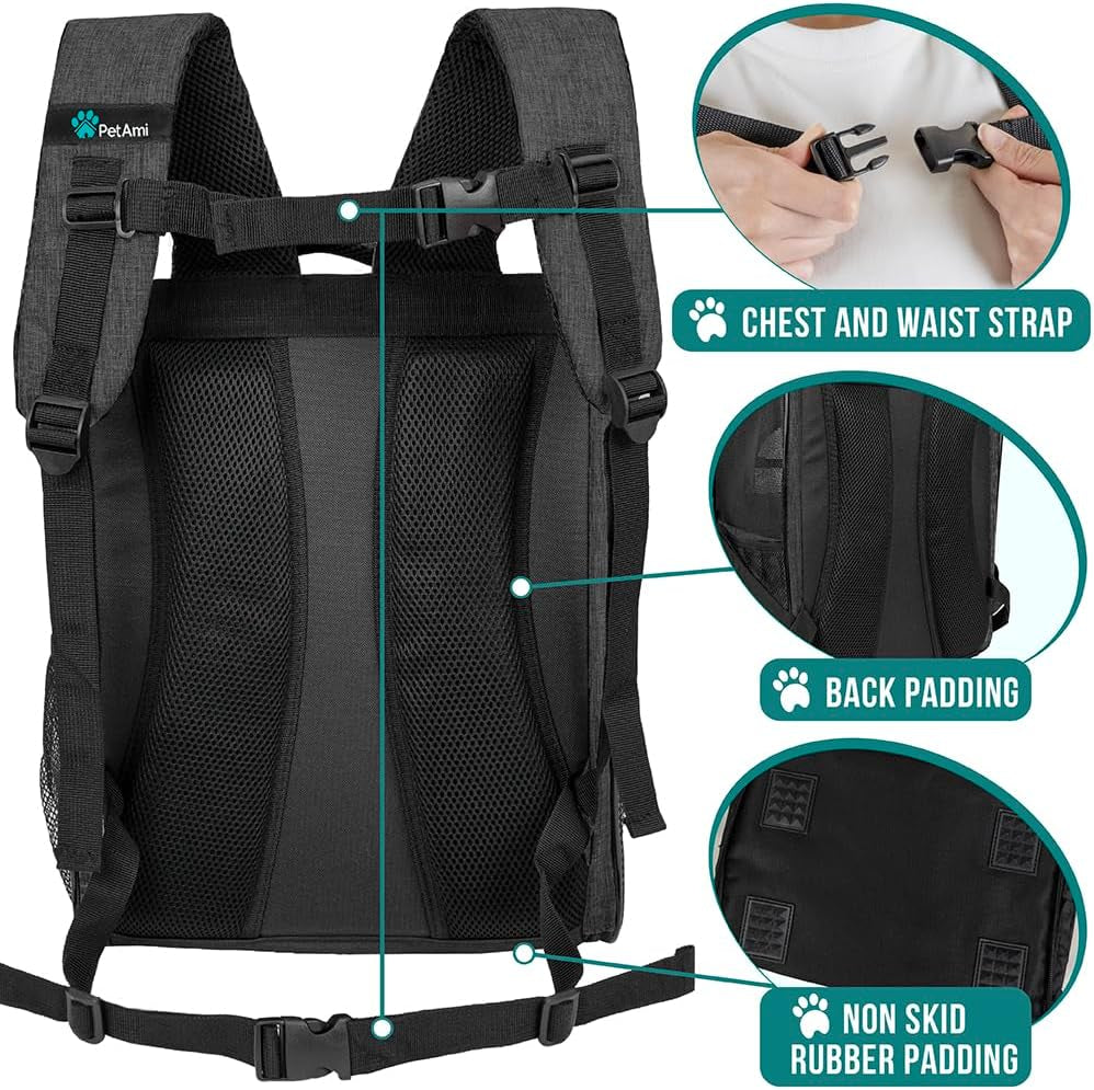 Petami Dog Backpack Carrier for Small Large Cat, Pet, Puppy, Ventilated Pet Hiking Backpack Travel Bag, Airline Approved Cat Backpack Carrier, Camping Biking Dog Bag up to 18Lbs Pet, Charcoal