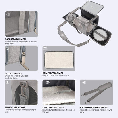 Cat, Dog, Pet Carrier for Small Medium Cats Puppies up to 15 Lbs, TSA Airline Approved Small Dog Carrier Soft Sided, Collapsible Waterproof Travel Puppy Carrier - Grey