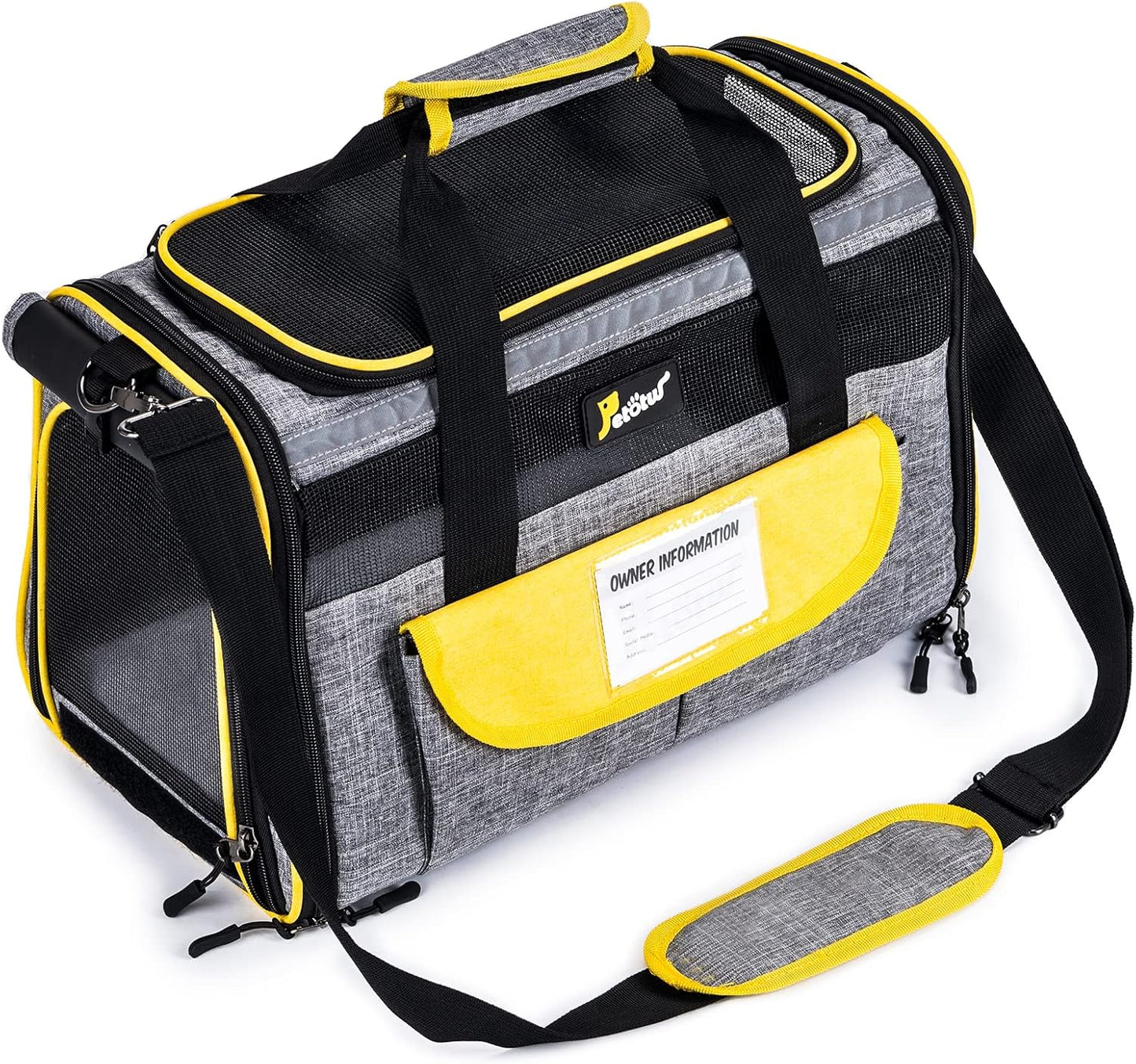 Pet Carrier Cat for Small Dogs, Dog Carrier, Kennel, Airline Approved Travel Soft- Sided Cats Portable Foldable Bag, Yellow Gray