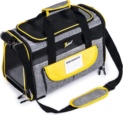 Pet Carrier Cat for Small Dogs, Dog Carrier, Kennel, Airline Approved Travel Soft- Sided Cats Portable Foldable Bag, Yellow Gray