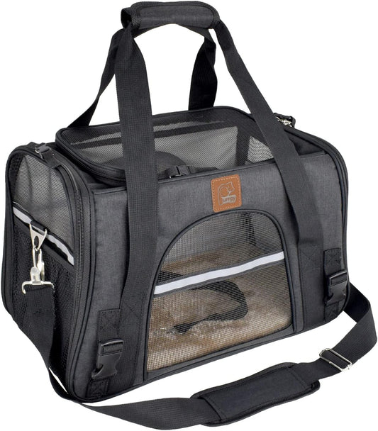Premium Pet Carrier Airline Approved Soft Sided for Cats and Dogs Portable Cozy Travel Pet Bag, Car Seat Safe Carrier (Large (Pack of 1), Black-1)