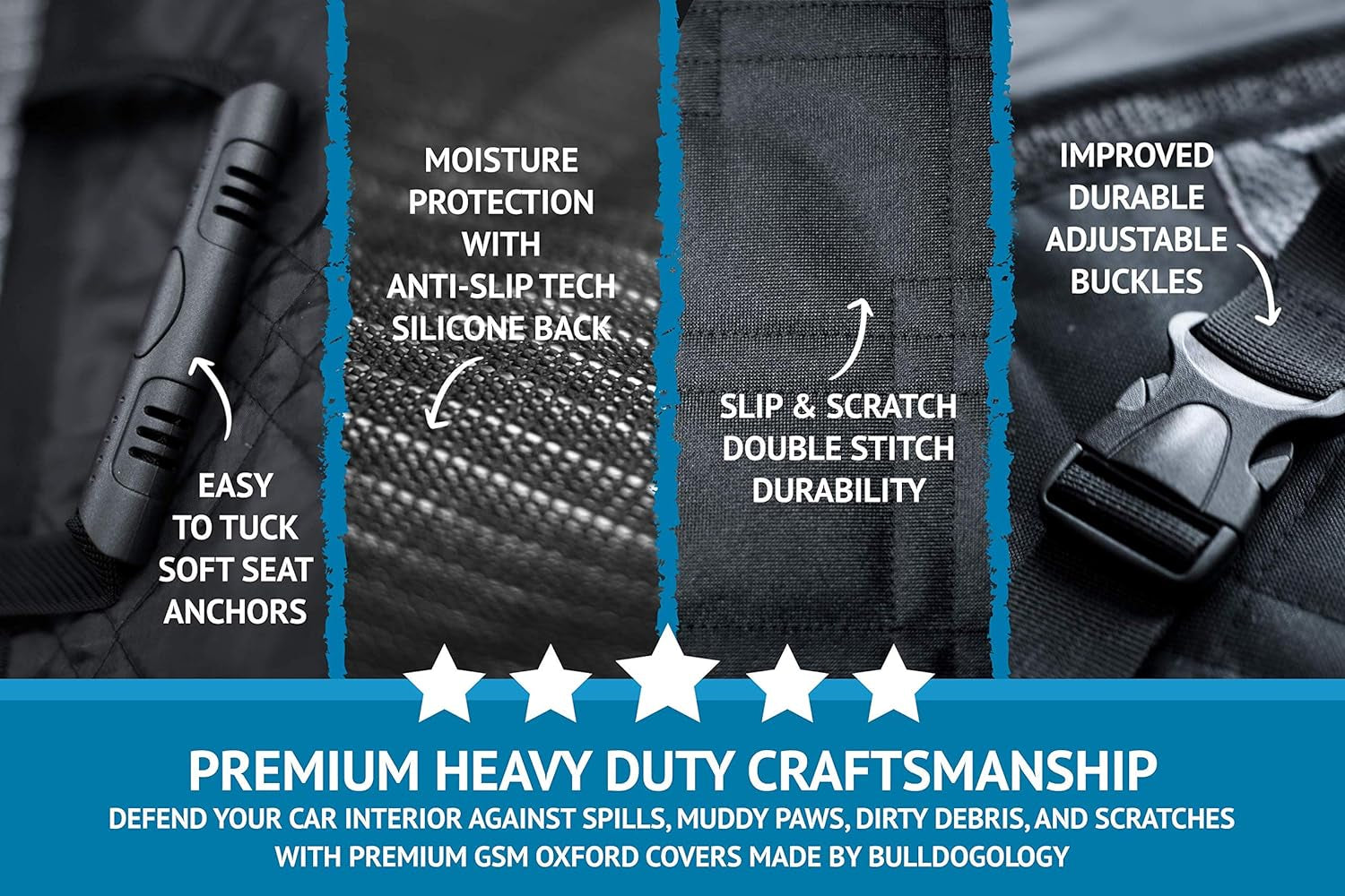Bulldogology Dog Car Seat Cover for Back Seat 58"X56" Waterproof Pet Seat Cover SUV - Seat Cover for Dogs - Back Seat Protector - Dog Hammock for Car, Seat Cover for Truck (Large)