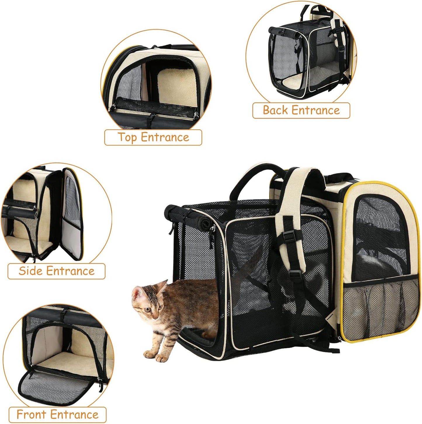 Farexon Cat Backpack Carrier, Expandable Pet Carrier Backpack for Small Cats Dogs, Dog Carrier Backpack with Breathable Mesh for Travel Hiking Camping, Hold Pets under 18 Lbs, Khaki