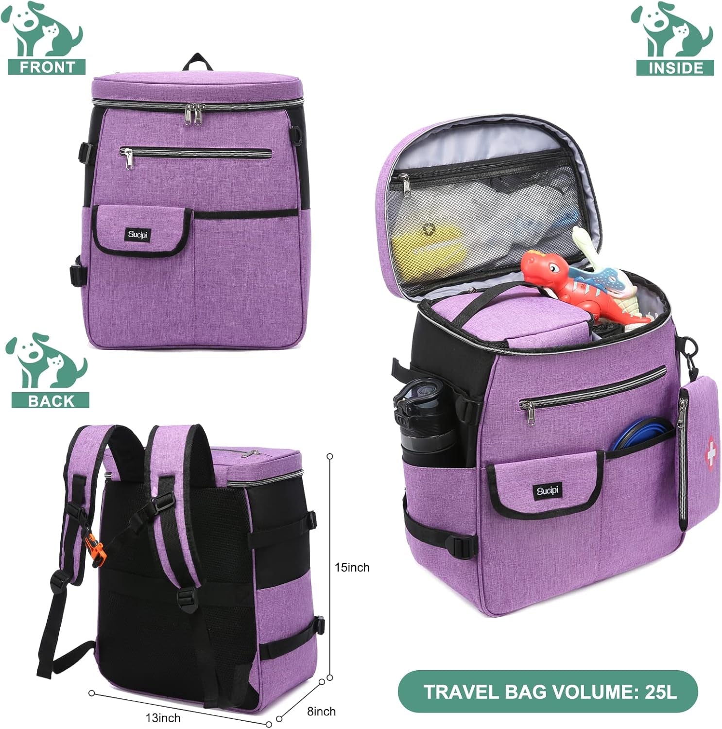 Dog Travel Bag for Supplies Sucipi 7 PC Set Dog Travel Backpack Airline Approved Tote Organizer with Pet First Aid Pouch, Large Weekend Dog Travel Bag&Travel Accessories for Traveling Hiking Camping