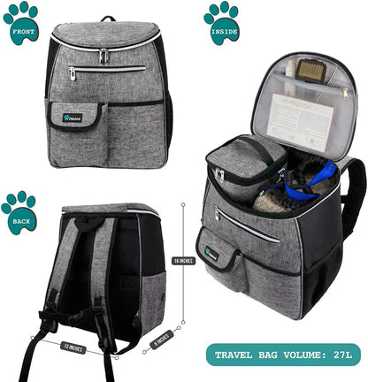 Petami Dog Travel Bag Backpack, Airline Approved Dog Bags for Traveling, Puppy Diaper Bag Supplies, Pet Camping Essentials Hiking Accessories Dog Mom Gift, Food Container, Collapsible Bowls, Gray