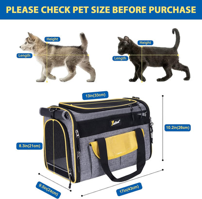 Pet Carrier Cat for Small Dogs, Dog Carrier, Kennel, Airline Approved Travel Soft- Sided Cats Portable Foldable Bag, Yellow Gray