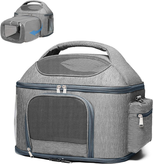 X-Cosrack Expandable Pet Travel Bag, 3 Open Doors, Mesh Window and Escape-Proof Buckle, Airline Approved Soft-Sided Pet Travel Carrier for Small Medium Cats 16.5" L X 11.8" W X 14" H