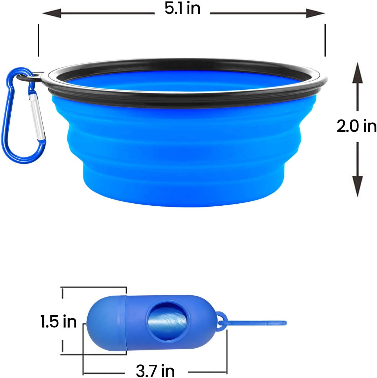 AGECASH a Collapsible Dog Bowls, Portable Travel Dog Bowls, Expandable for Cat Dog Water Bowls Food Feeding, 2 Pack Silicone Pet Bowls with Waste Bag Dispenser