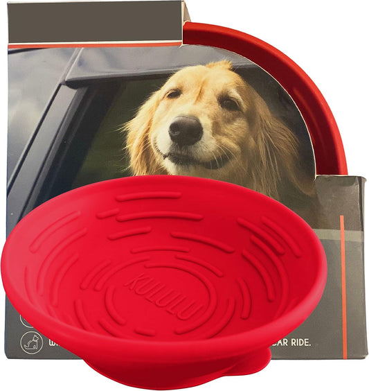 KULULU Portable Dog Lick Bowl, Dog Lick Mat for Anxiety, Dog Llck Pad to Help Calm Dog, Calming Aid for Dogs, Dog Car Anxiety Relief Dog Washing Distraction Device, Cherry Red