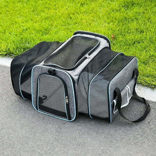 Large Cat Carrier Bag, Airline Approved Pet Carrier Soft Side Pet Travel 5 Sides Open Doors 3 Sides, Cat Carrier for 2 Cats Expandable Foldable Dog Carrier with Fleece Pad