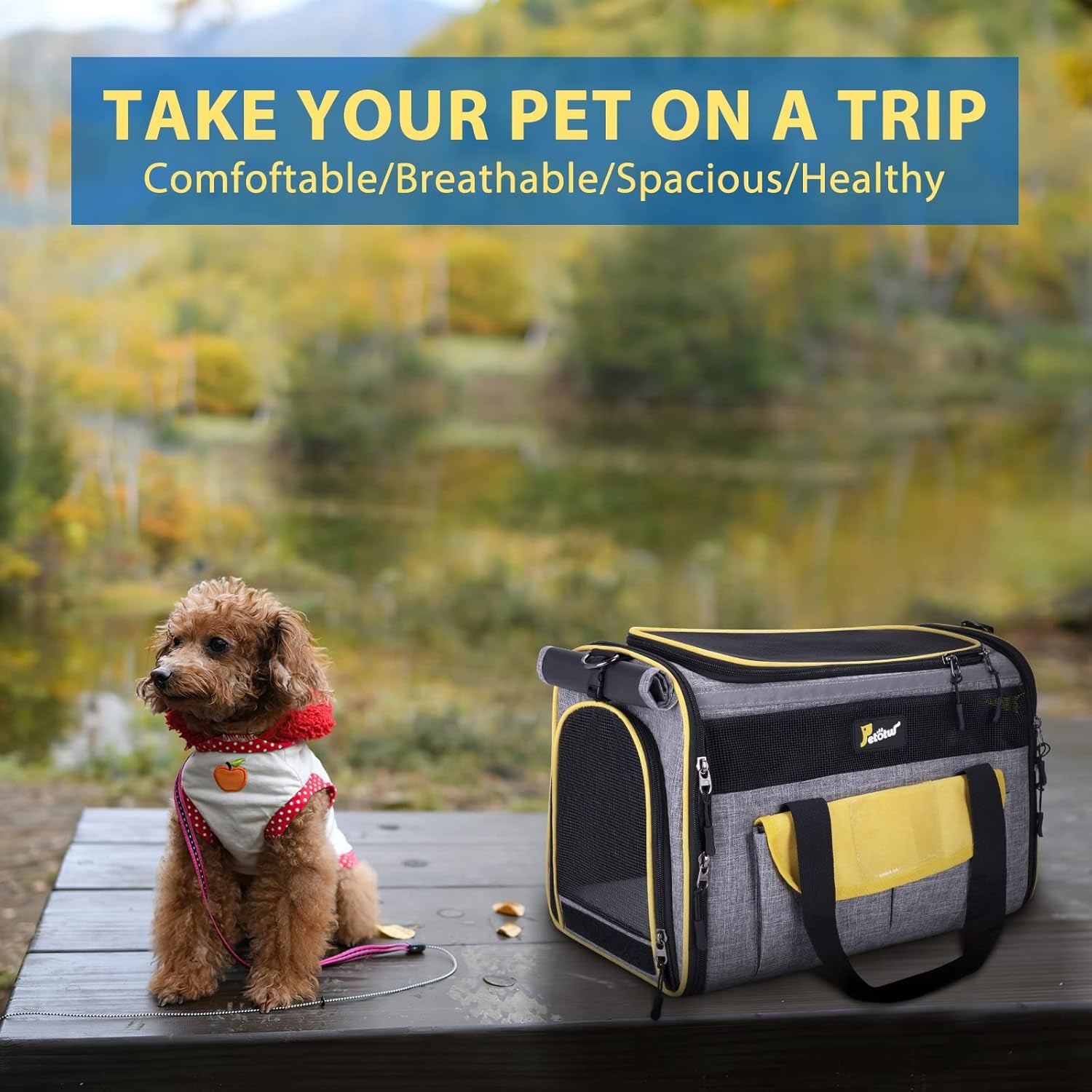 Pet Carrier Cat for Small Dogs, Dog Carrier, Kennel, Airline Approved Travel Soft- Sided Cats Portable Foldable Bag, Yellow Gray