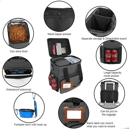 Dog Travel Bag for Supplies, Weekend Dog Food Bags for Hiking Camping Organizer Pet Travel Accessories, 2 Collapsible Dog Bowls, 2 Dog Food Containers