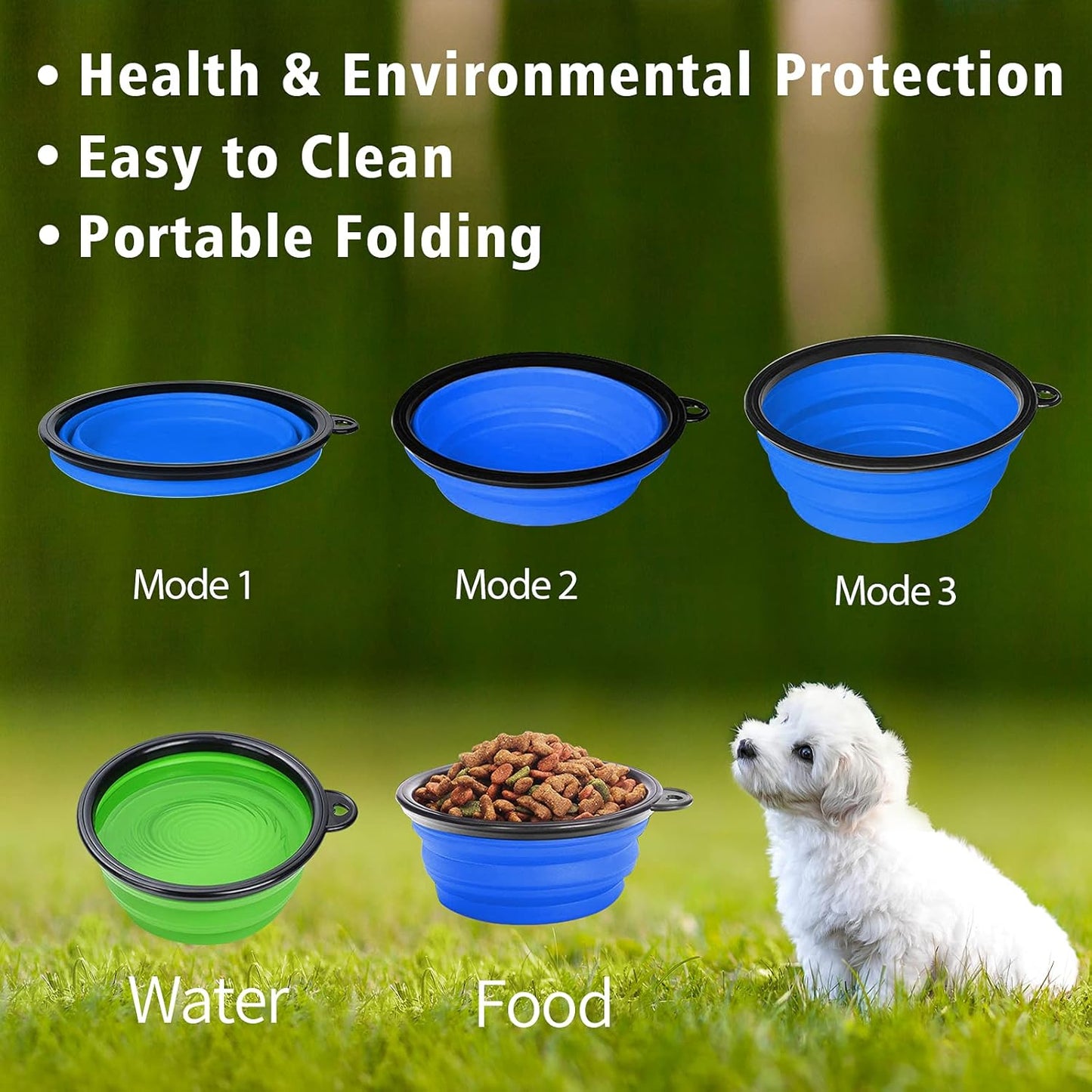 AGECASH a Collapsible Dog Bowls, Portable Travel Dog Bowls, Expandable for Cat Dog Water Bowls Food Feeding, 2 Pack Silicone Pet Bowls with Waste Bag Dispenser