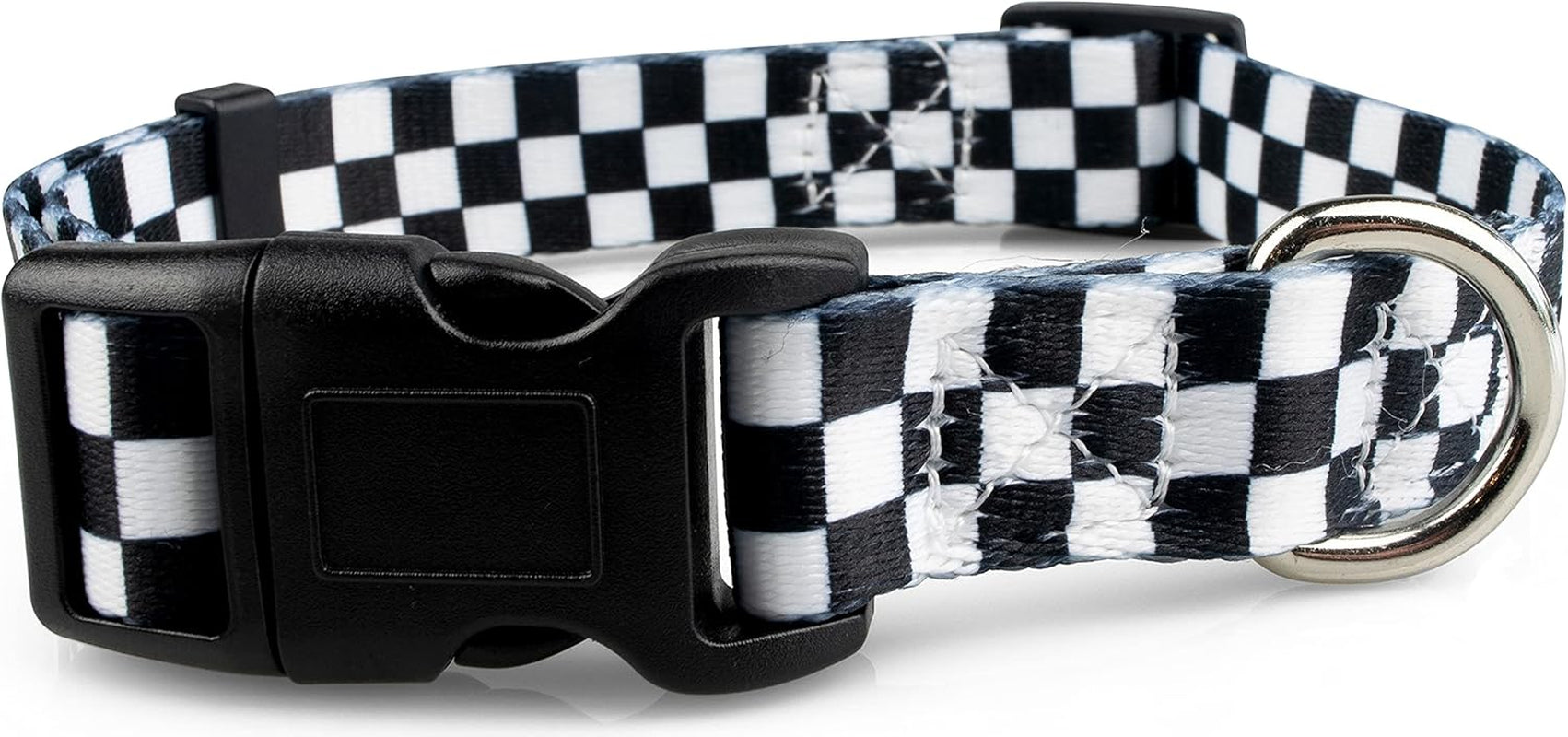 Checkered Pattern Dog Collar in Black & White - Adjustable Dog Collar for Boy and Girl Dogs with Quick Release Buckle by Limeloot, Small