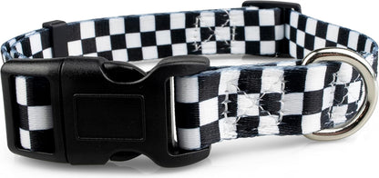 Checkered Pattern Dog Collar in Black & White - Adjustable Dog Collar for Boy and Girl Dogs with Quick Release Buckle by Limeloot, Small