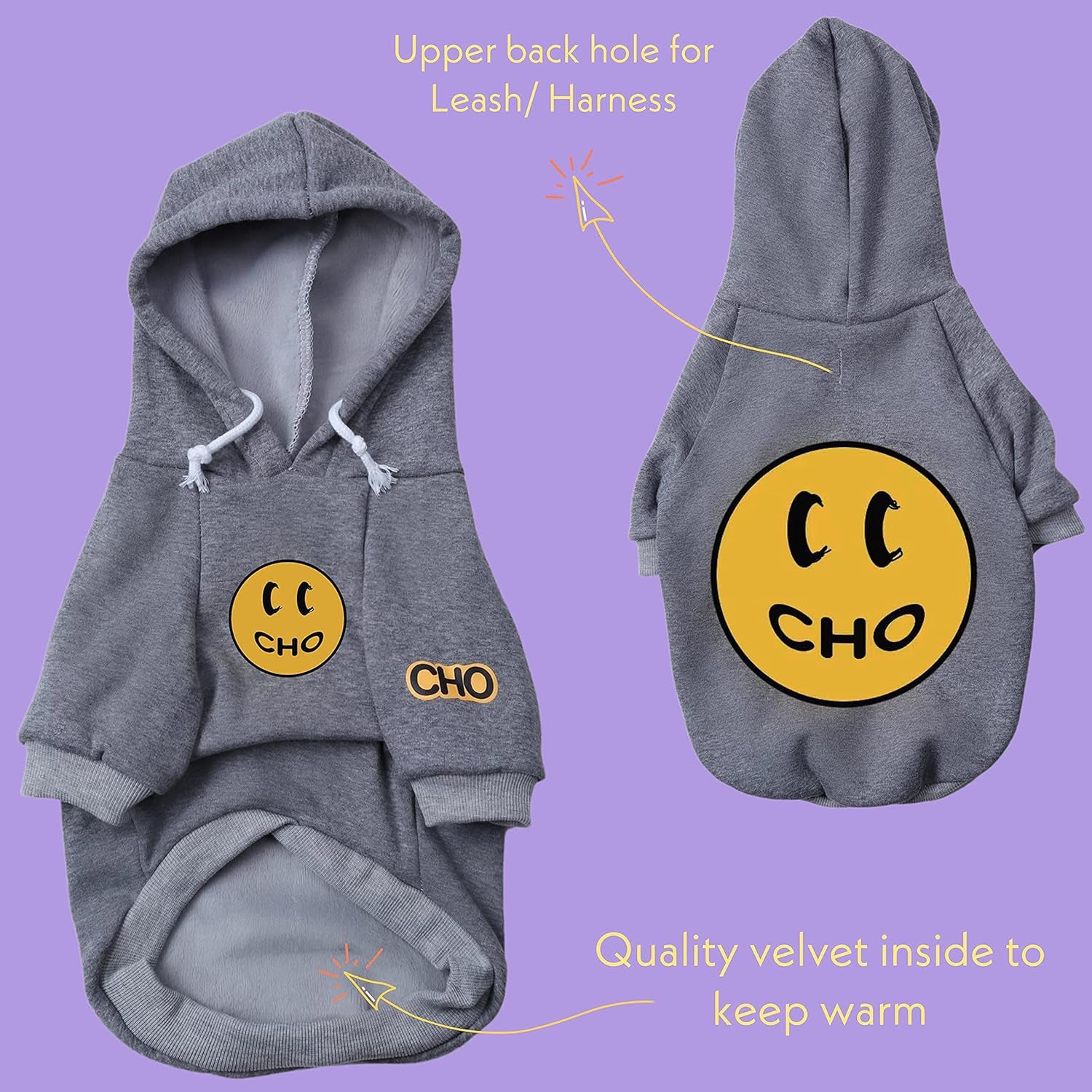 Chochocho Smiley Dog Hoodie Stylish Dog Clothes Smiley Face Sweater Cotton Sweatshirt Fashion Outfit for Dogs Cats Puppy Small Medium Large (X-Large, Grey)