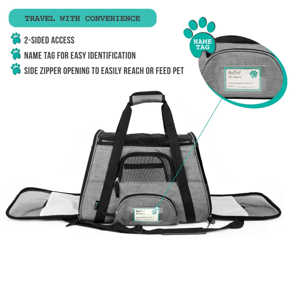 Premium Airline Approved Soft Sided Pet Carrier, Heather Gray