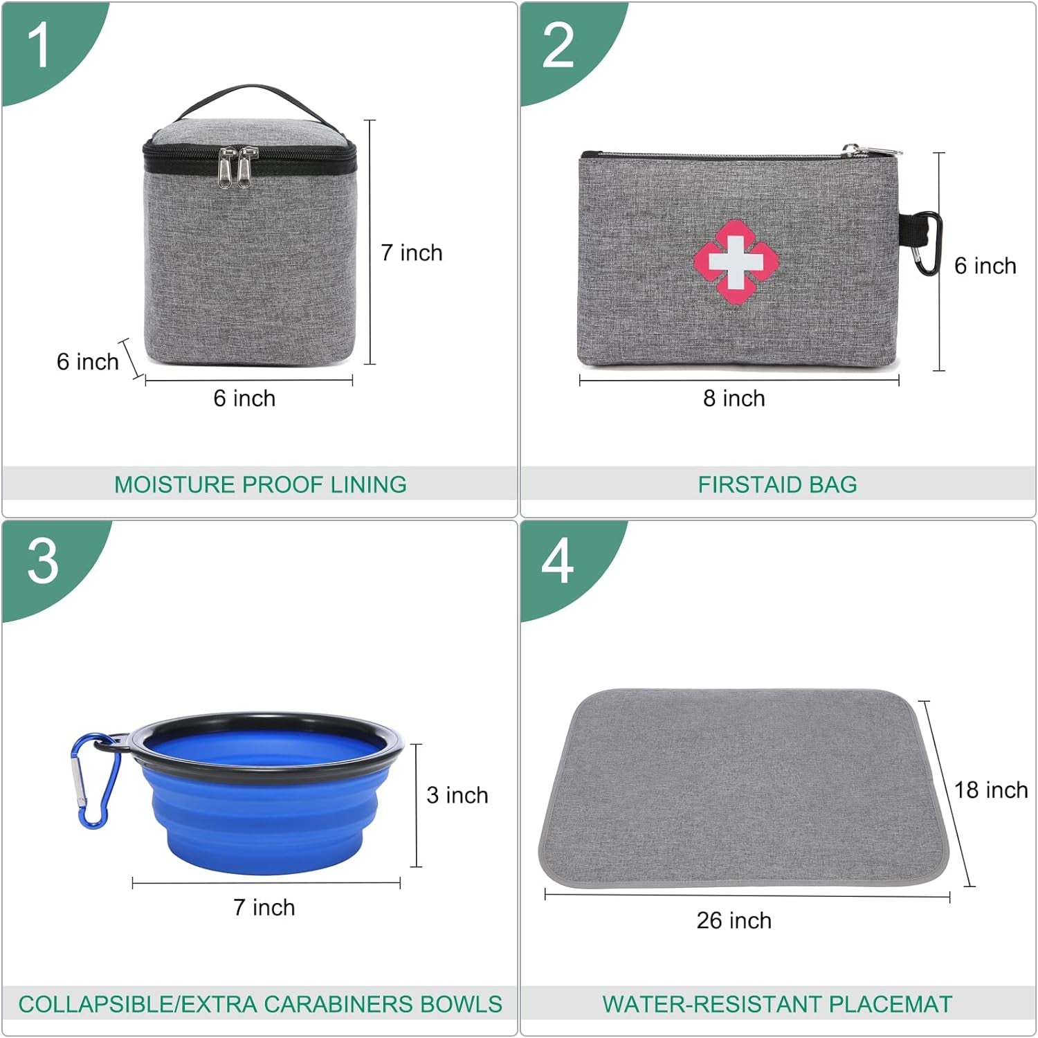 Dog Travel Bag for Supplies Sucipi 7 PC Set Dog Travel Backpack Airline Approved Tote Organizer with Pet First Aid Pouch, Large Weekend Dog Travel Bag&Travel Accessories for Traveling Hiking Camping