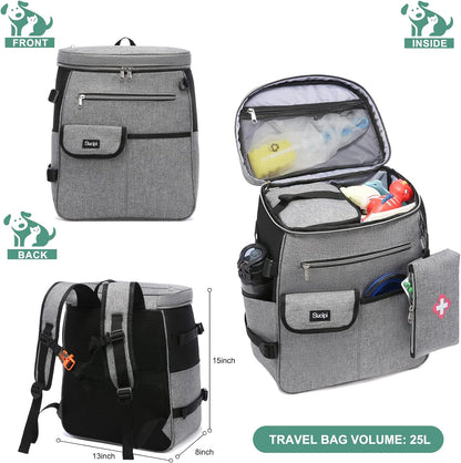Dog Travel Bag for Supplies Sucipi 7 PC Set Dog Travel Backpack Airline Approved Tote Organizer with Pet First Aid Pouch, Large Weekend Dog Travel Bag&Travel Accessories for Traveling Hiking Camping