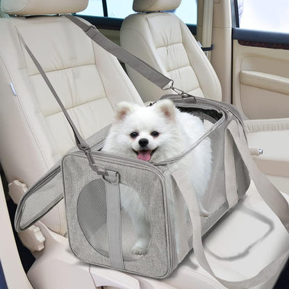 Cat, Dog, Pet Carrier for Small Medium Cats Puppies up to 15 Lbs, TSA Airline Approved Small Dog Carrier Soft Sided, Collapsible Waterproof Travel Puppy Carrier - Grey