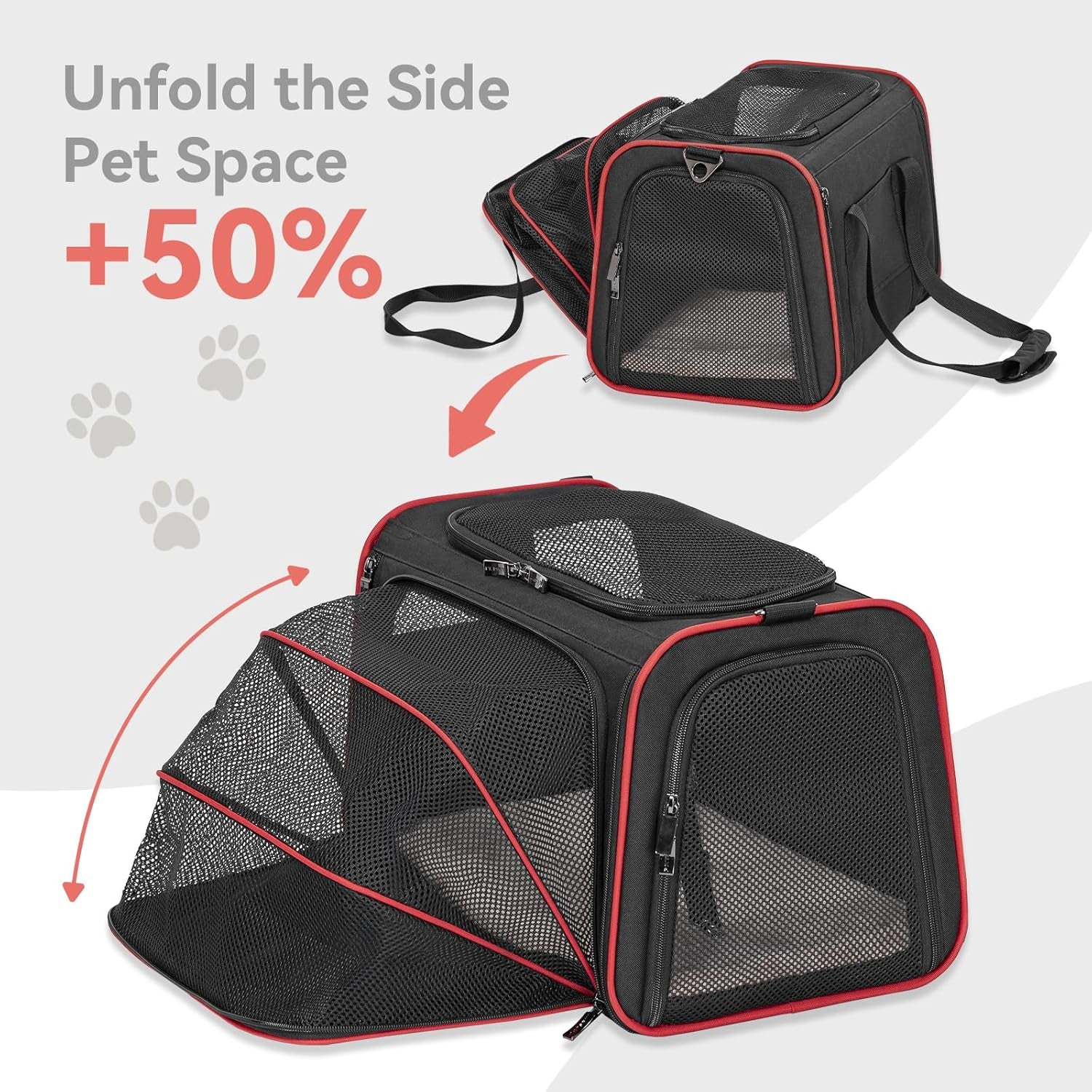 Petsfit Expandable Dog Carrier Large Cat Carrier, Soft-Sided Portable Collapsible Pet Travel Carrier for Kittens, Puppies or Small Animals, 19 X12X12 Inches, Black