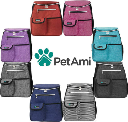 Petami Dog Travel Bag Backpack, Airline Approved Dog Bags for Traveling, Puppy Diaper Bag Supplies, Pet Camping Essentials Hiking Accessories Dog Mom Gift, Food Container, Collapsible Bowls, Gray