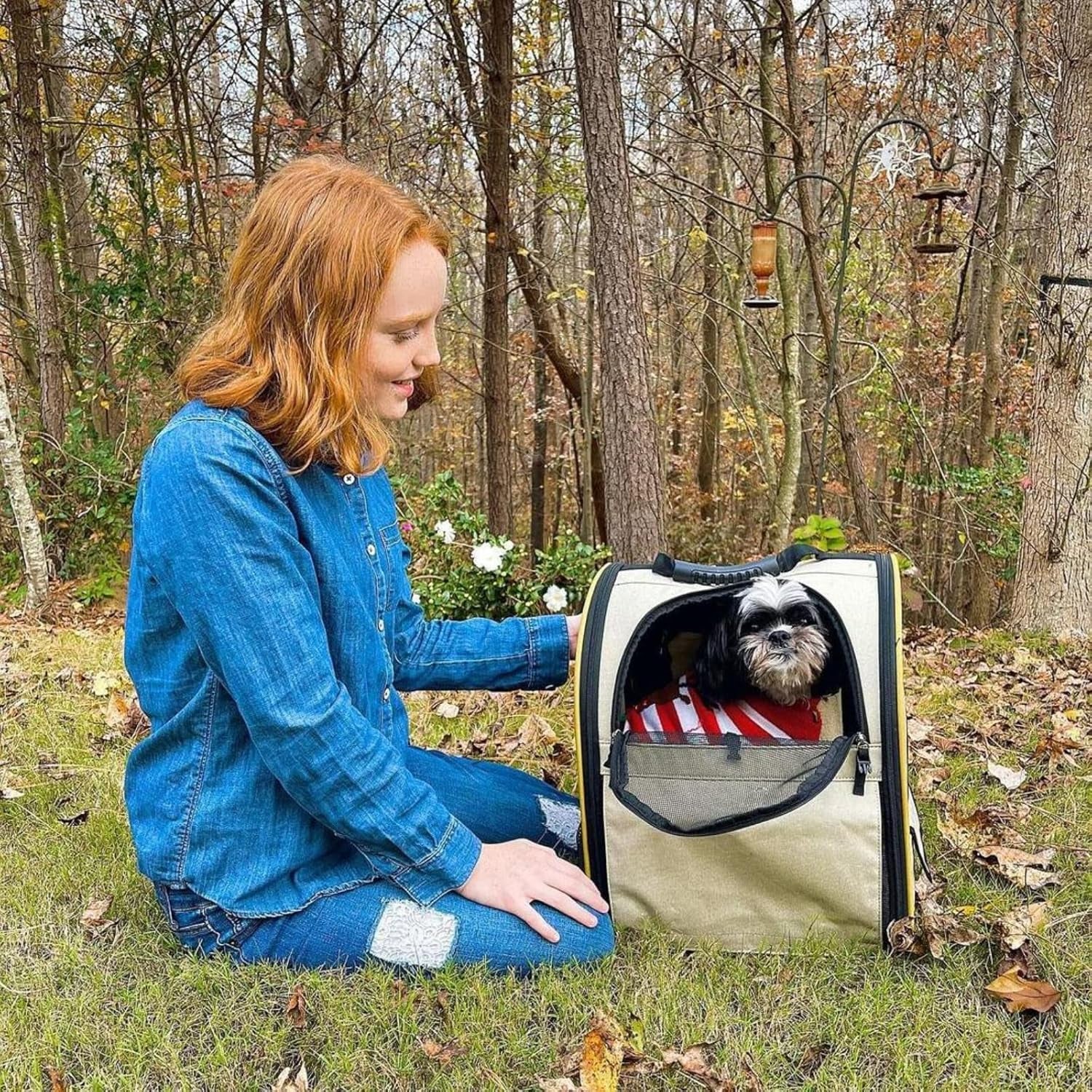 Farexon Cat Backpack Carrier, Expandable Pet Carrier Backpack for Small Cats Dogs, Dog Carrier Backpack with Breathable Mesh for Travel Hiking Camping, Hold Pets under 18 Lbs, Khaki