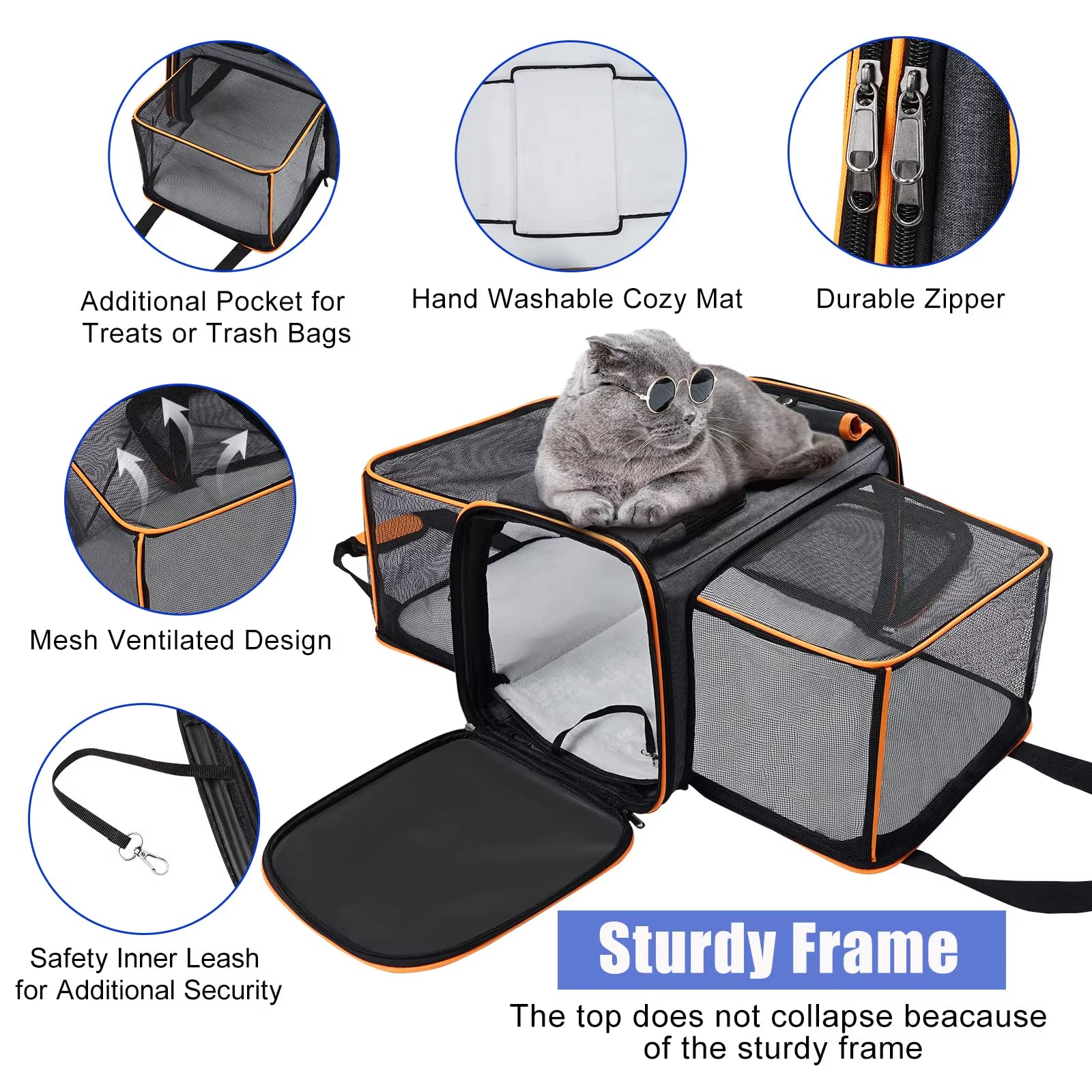 Airline Approved Expandable Soft-Sided Pet Carrier with Removable Fleece Pad and Pockets, for Cats/Puppy Travel Pet Carriers