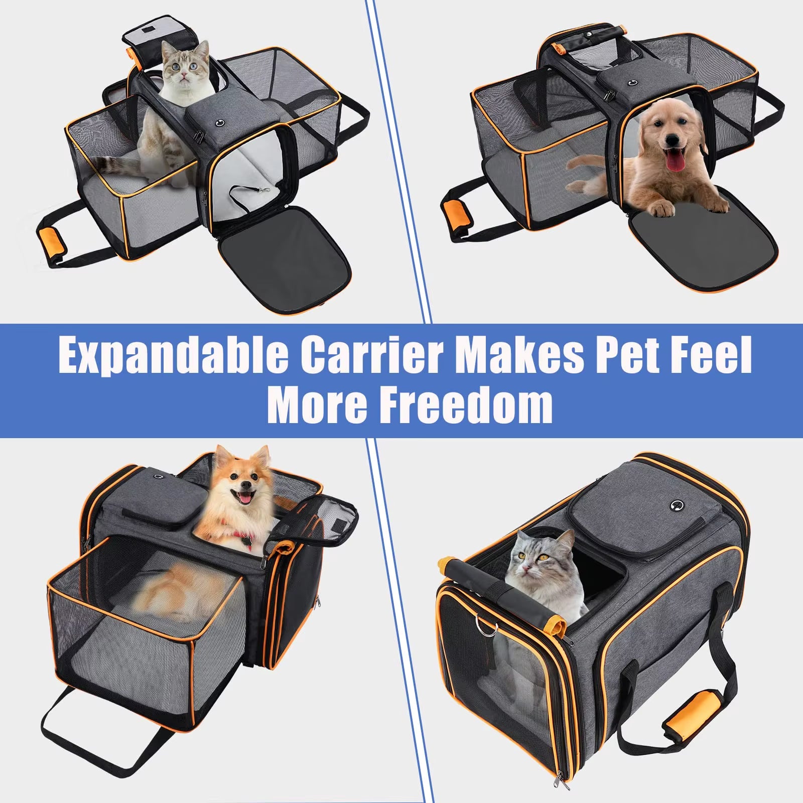 Airline Approved Expandable Soft-Sided Pet Carrier with Removable Fleece Pad and Pockets, for Cats/Puppy Travel Pet Carriers