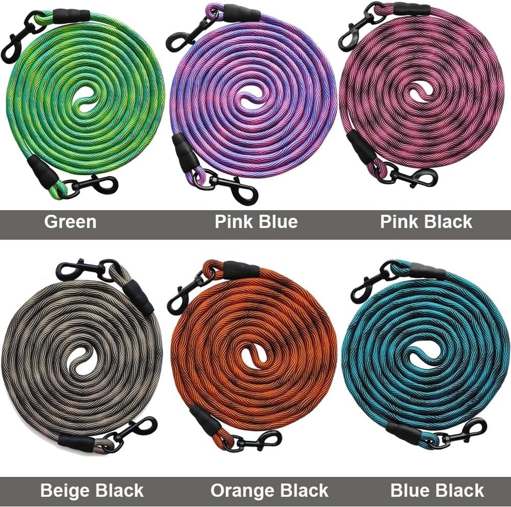 BTINESFUL Tie-Out Check Cord Long Rope Dog Tether, 12Ft 20Ft 30Ft 50Ft Oudoor Dog Lead for Yard - Large Medium Small Dogs Training, Playing, Camping, or Backyard (30Ft, Beige Black)