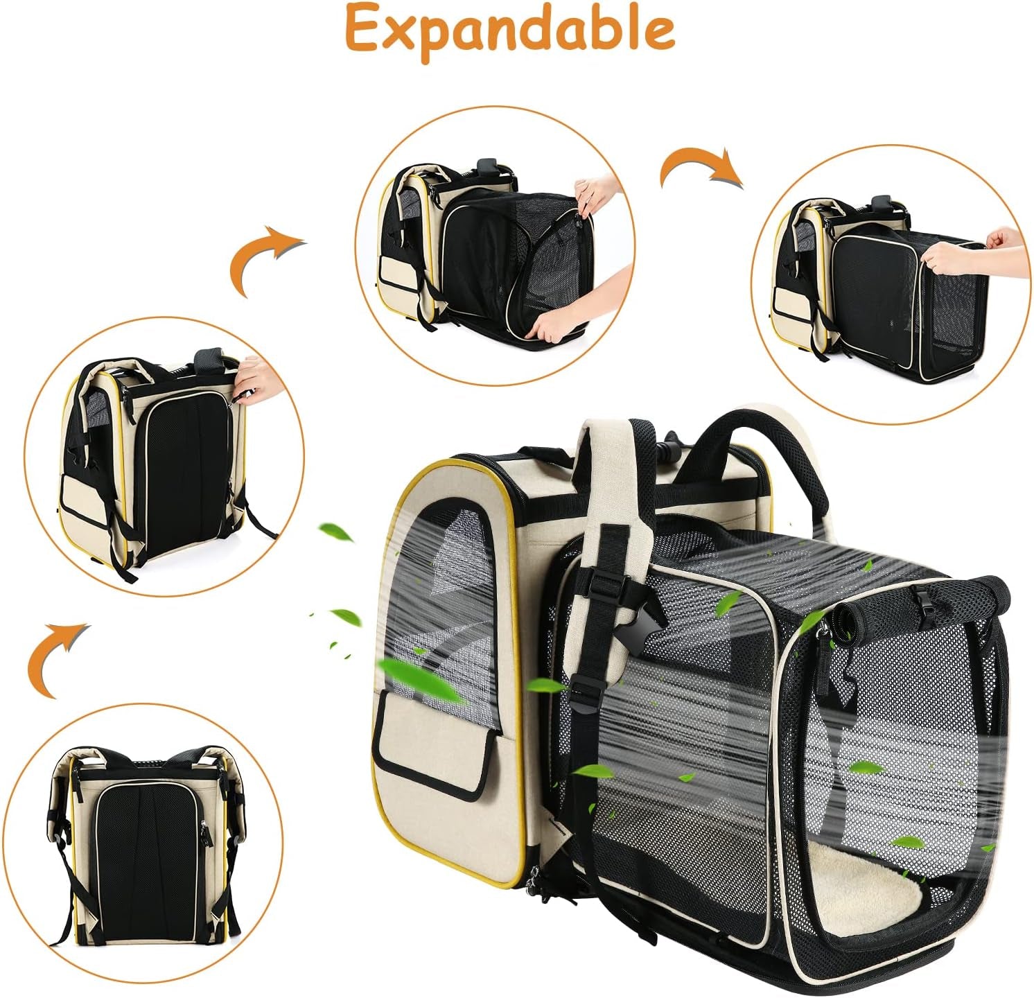 Farexon Cat Backpack Carrier, Expandable Pet Carrier Backpack for Small Cats Dogs, Dog Carrier Backpack with Breathable Mesh for Travel Hiking Camping, Hold Pets under 18 Lbs, Khaki