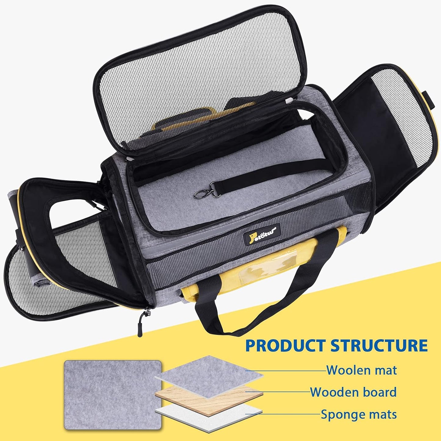 Pet Carrier Cat for Small Dogs, Dog Carrier, Kennel, Airline Approved Travel Soft- Sided Cats Portable Foldable Bag, Yellow Gray