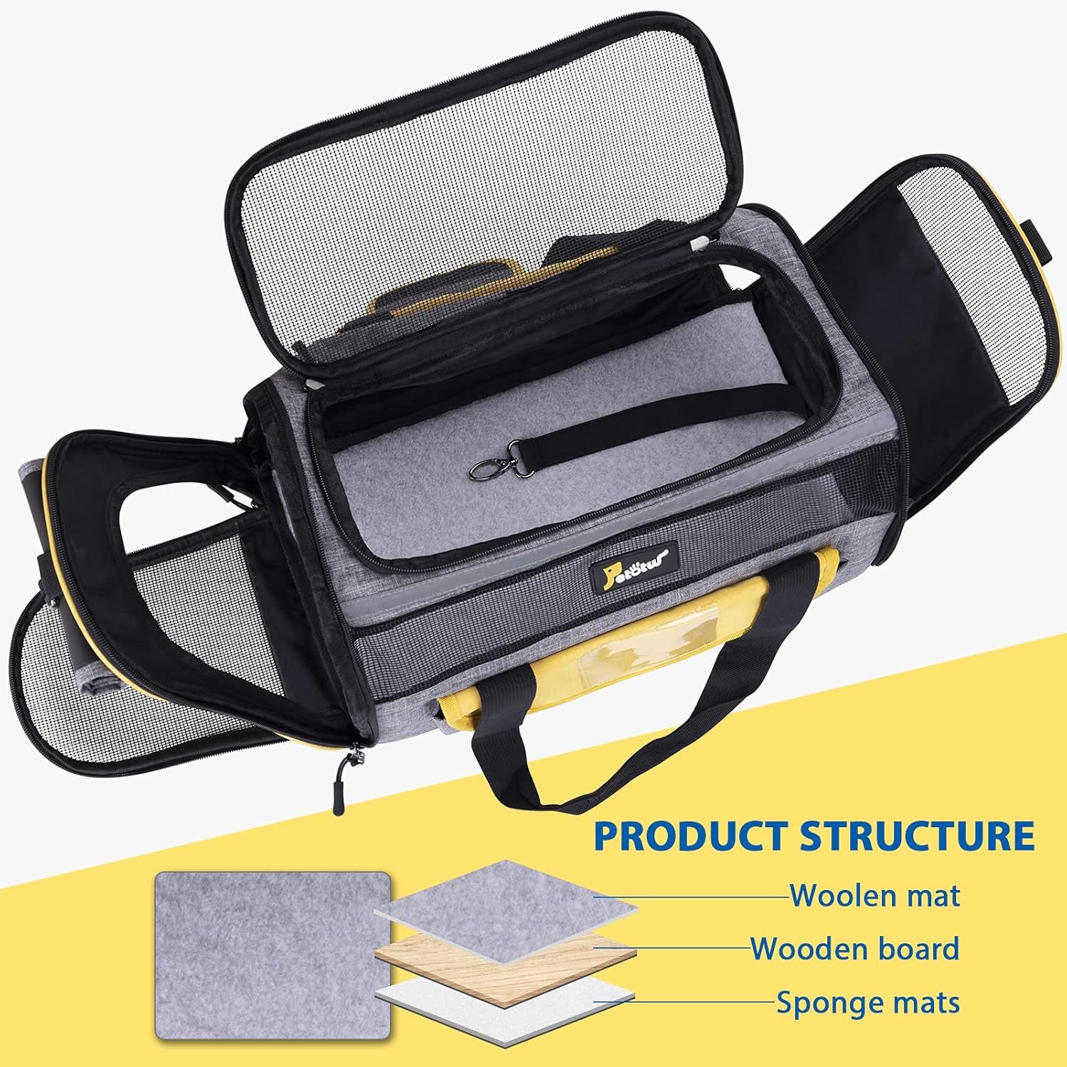 Pet Carrier Cat for Small Dogs, Dog Carrier, Kennel, Airline Approved Travel Soft- Sided Cats Portable Foldable Bag, Yellow Gray