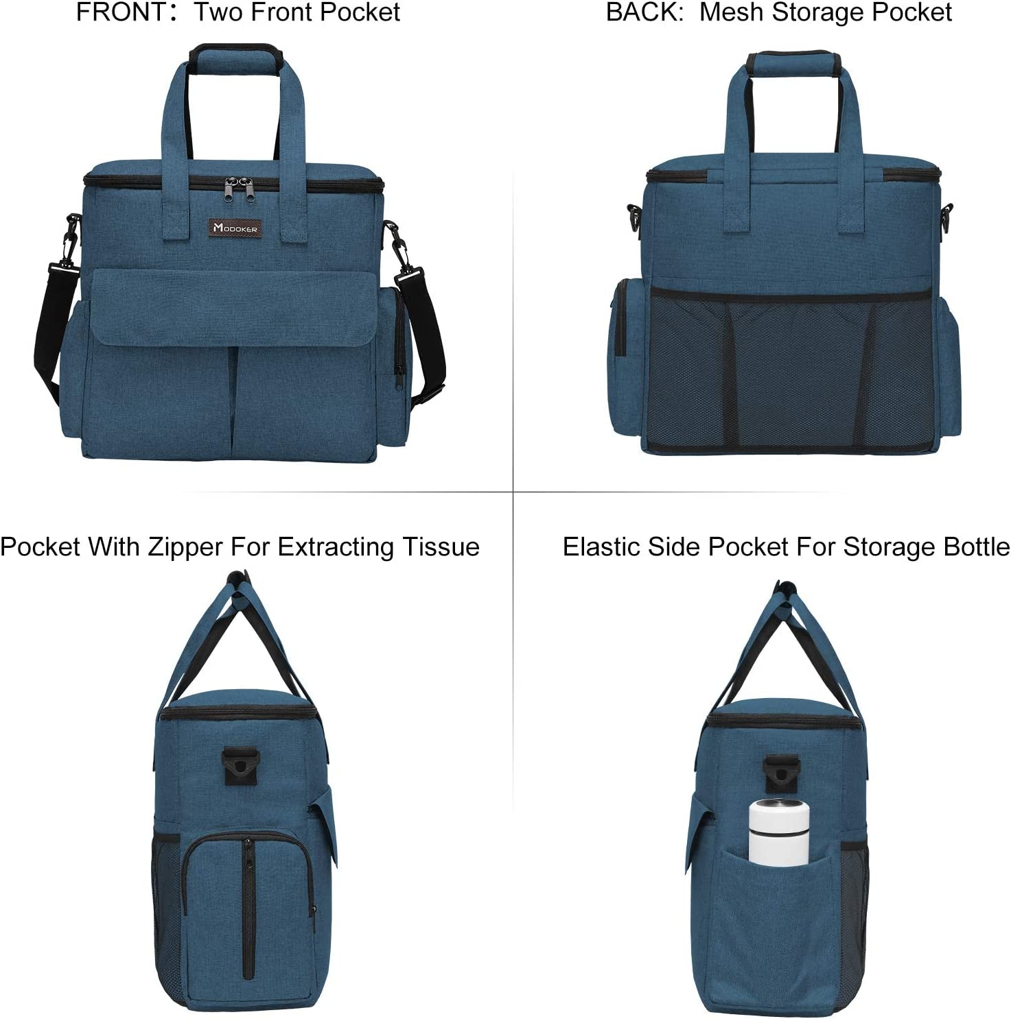 Modoker Dog Travel Bag, Weekend Pet Travel Set for Dog and Cat, Airline Approved Tote Organizer with Multi-Function Pockets, 2 Food Storage Containers, 2 Collapsible Bowls, 1 Feeding Mat (Blue)