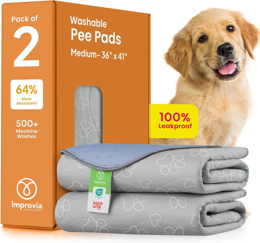 IMPROVIA® Reusable Puppy Pad – Waterproof, Extra-Absorbent, Washable Pee Pad for Dog Training, Whelping, & More – Protect Your Floors & Pet with Quick-Drying Potty Pad (Medium - 36"X41")
