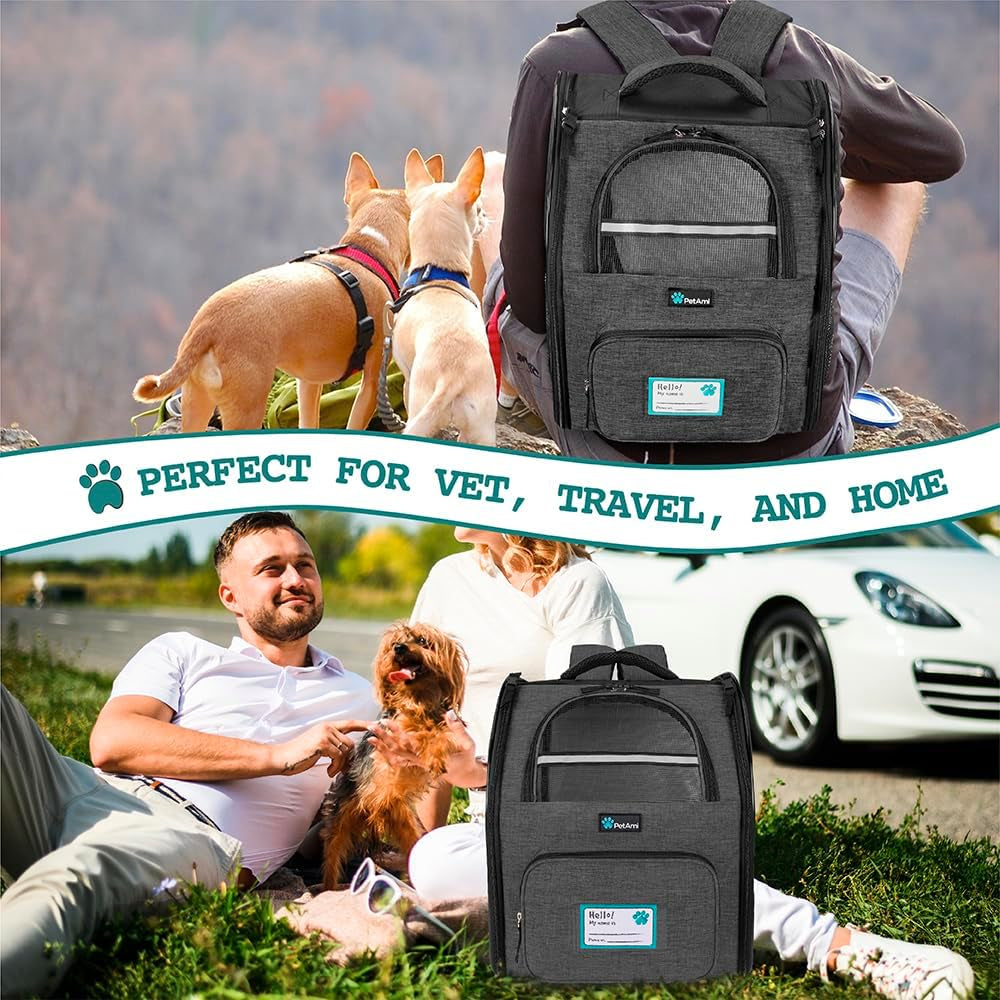 Petami Dog Backpack Carrier for Small Large Cat, Pet, Puppy, Ventilated Pet Hiking Backpack Travel Bag, Airline Approved Cat Backpack Carrier, Camping Biking Dog Bag up to 18Lbs Pet, Charcoal