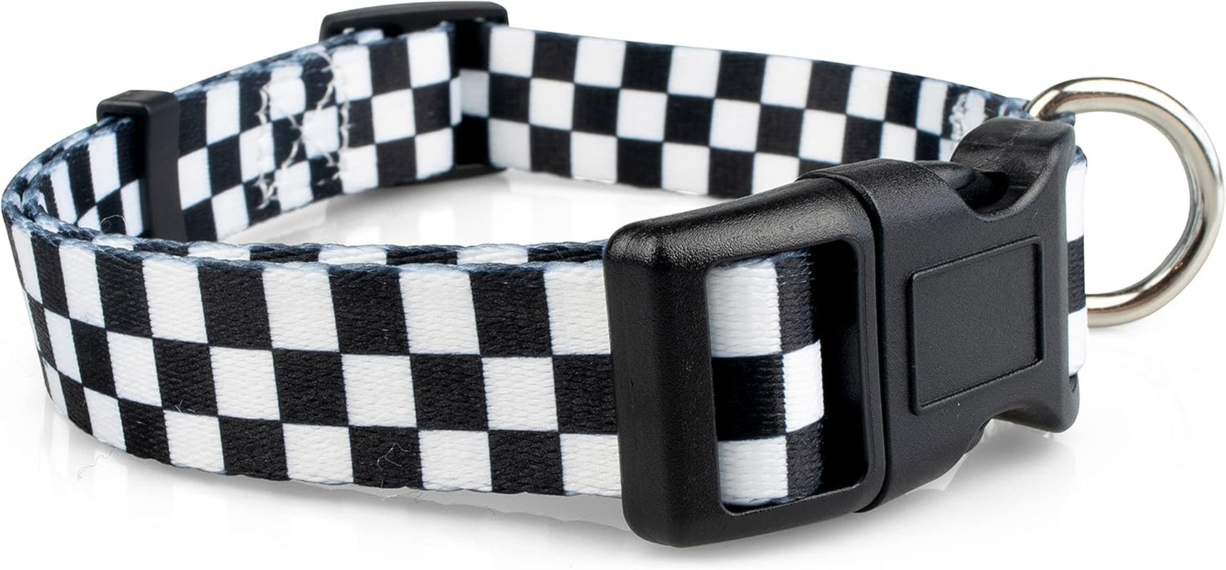 Checkered Pattern Dog Collar in Black & White - Adjustable Dog Collar for Boy and Girl Dogs with Quick Release Buckle by Limeloot, Small