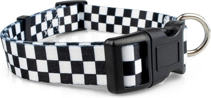 Checkered Pattern Dog Collar in Black & White - Adjustable Dog Collar for Boy and Girl Dogs with Quick Release Buckle by Limeloot, Small