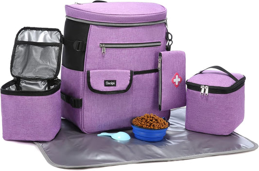 Dog Travel Bag for Supplies Sucipi 7 PC Set Dog Travel Backpack Airline Approved Tote Organizer with Pet First Aid Pouch, Large Weekend Dog Travel Bag&Travel Accessories for Traveling Hiking Camping