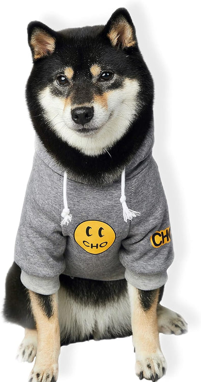Chochocho Smiley Dog Hoodie Stylish Dog Clothes Smiley Face Sweater Cotton Sweatshirt Fashion Outfit for Dogs Cats Puppy Small Medium Large (X-Large, Grey)