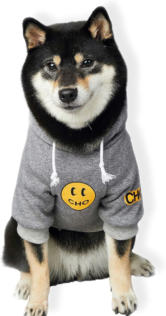 Chochocho Smiley Dog Hoodie Stylish Dog Clothes Smiley Face Sweater Cotton Sweatshirt Fashion Outfit for Dogs Cats Puppy Small Medium Large (X-Large, Grey)