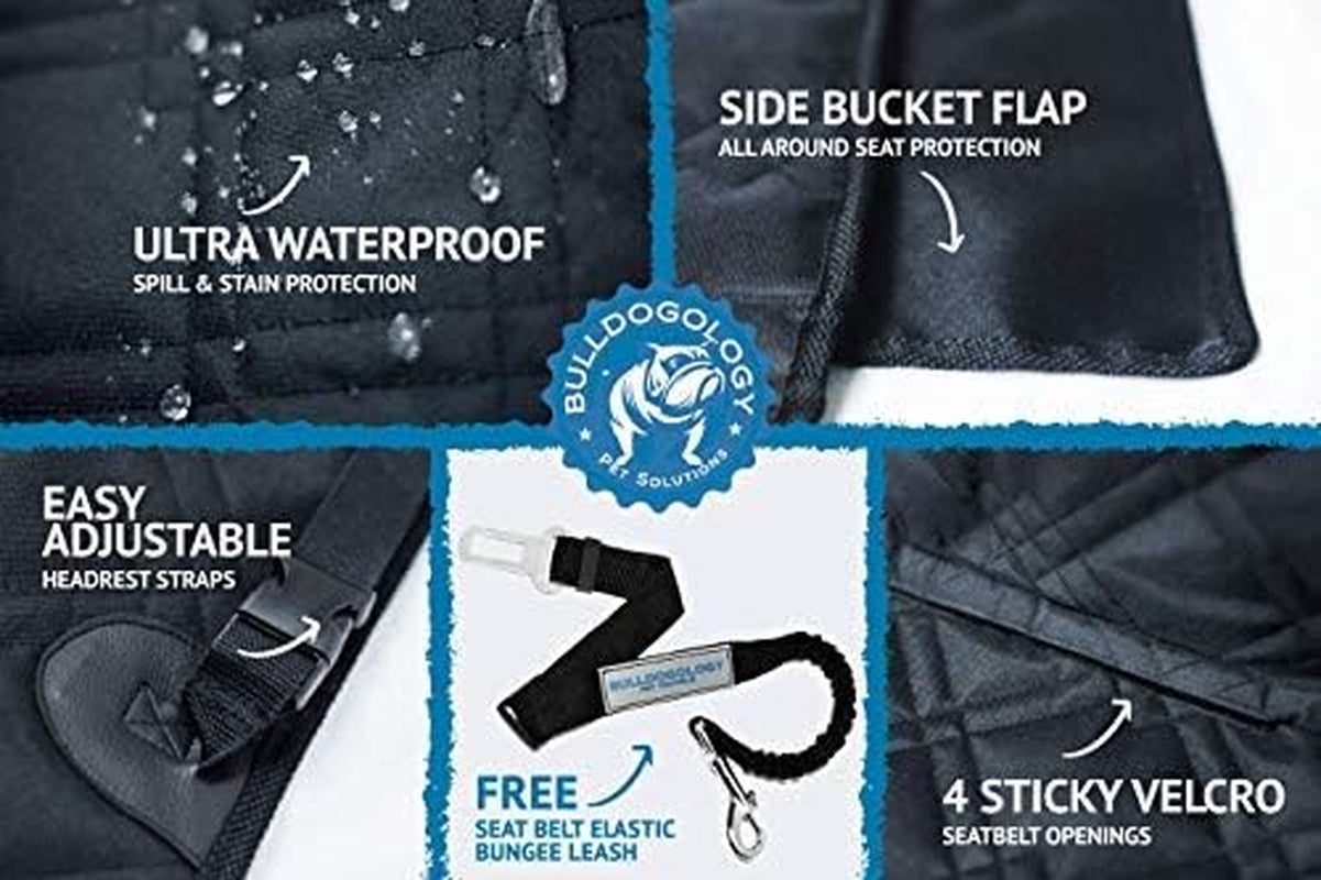 Bulldogology Dog Car Seat Cover for Back Seat 58"X56" Waterproof Pet Seat Cover SUV - Seat Cover for Dogs - Back Seat Protector - Dog Hammock for Car, Seat Cover for Truck (Large)