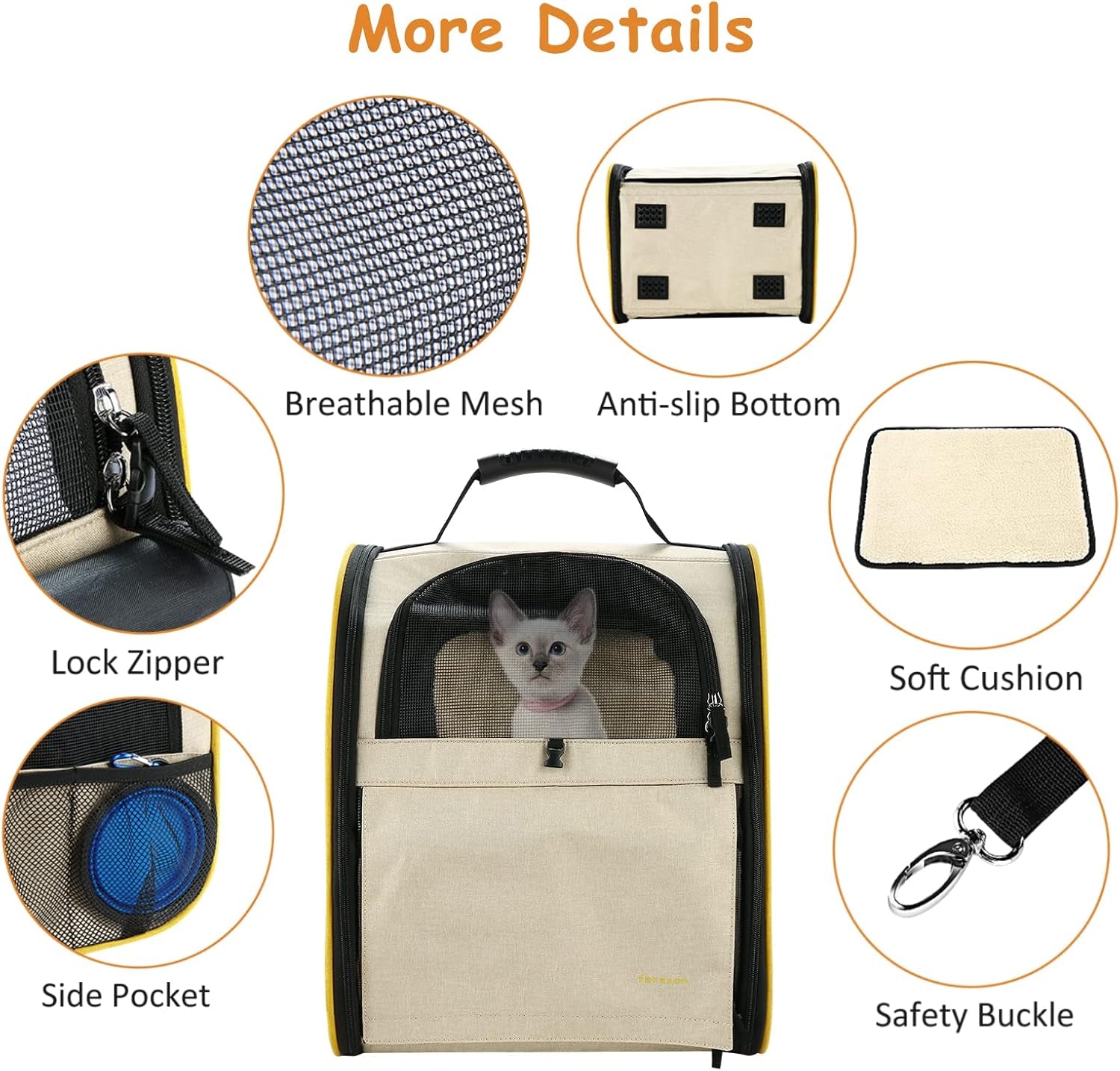Farexon Cat Backpack Carrier, Expandable Pet Carrier Backpack for Small Cats Dogs, Dog Carrier Backpack with Breathable Mesh for Travel Hiking Camping, Hold Pets under 18 Lbs, Khaki