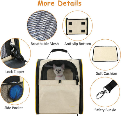 Farexon Cat Backpack Carrier, Expandable Pet Carrier Backpack for Small Cats Dogs, Dog Carrier Backpack with Breathable Mesh for Travel Hiking Camping, Hold Pets under 18 Lbs, Khaki