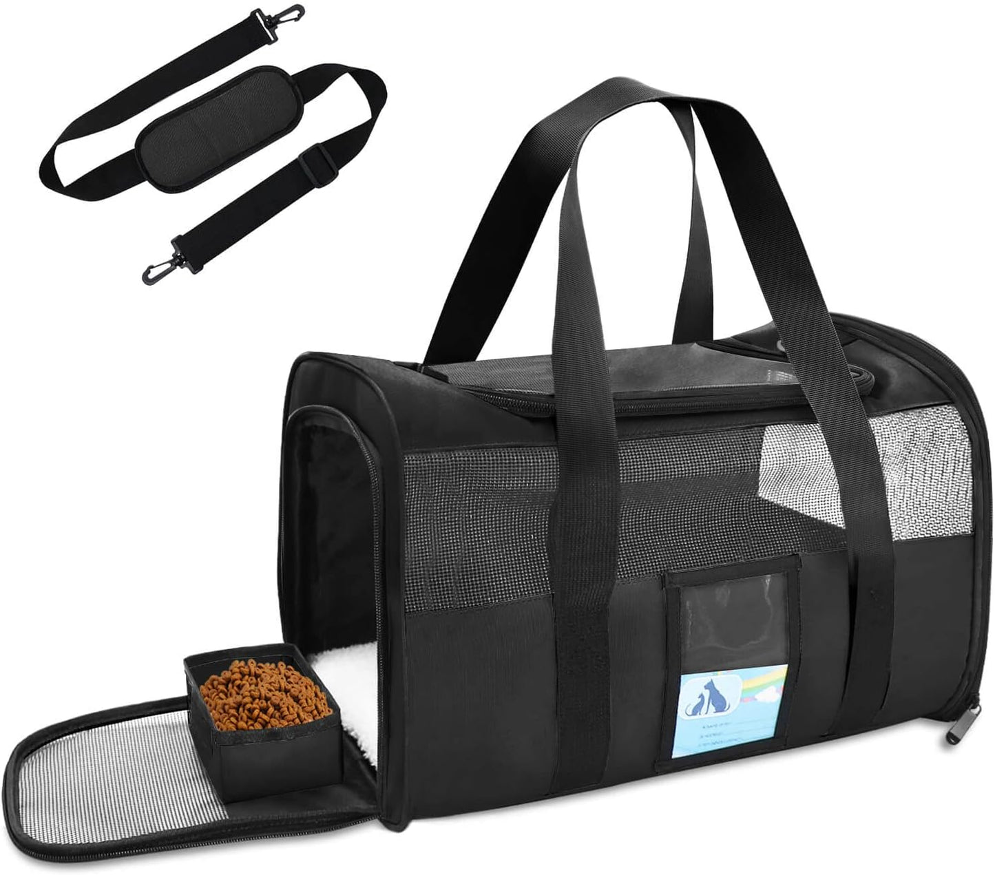 Refrze Pet Carrier Airline Approved, Cat Carriers for Medium Cats Small Cats, Soft Dog Carriers for Small Dogs, TSA Approved Pet Carrier for Cat Dog of 15 Lbs, Puppy Carrier,Black