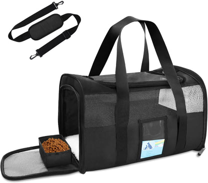 Refrze Pet Carrier Airline Approved, Cat Carriers for Medium Cats Small Cats, Soft Dog Carriers for Small Dogs, TSA Approved Pet Carrier for Cat Dog of 15 Lbs, Puppy Carrier,Black